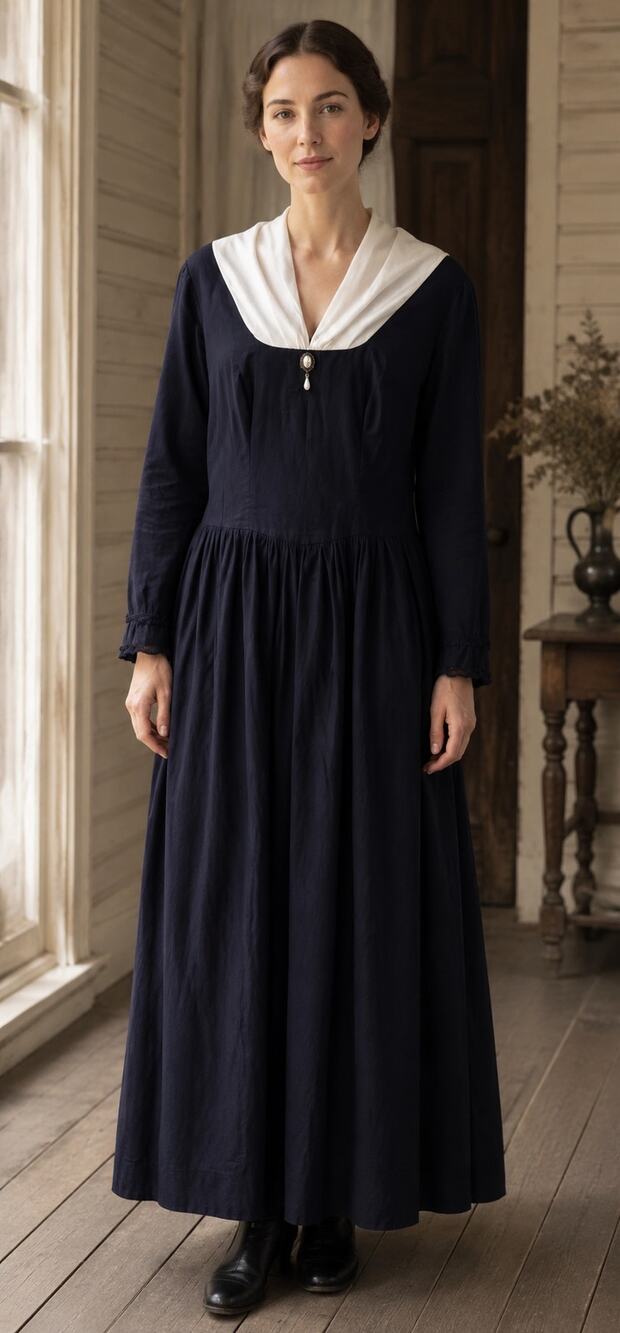 Scarlett Darkness Colonial Prairie Navy Long Dress Small Pioneer Civil War